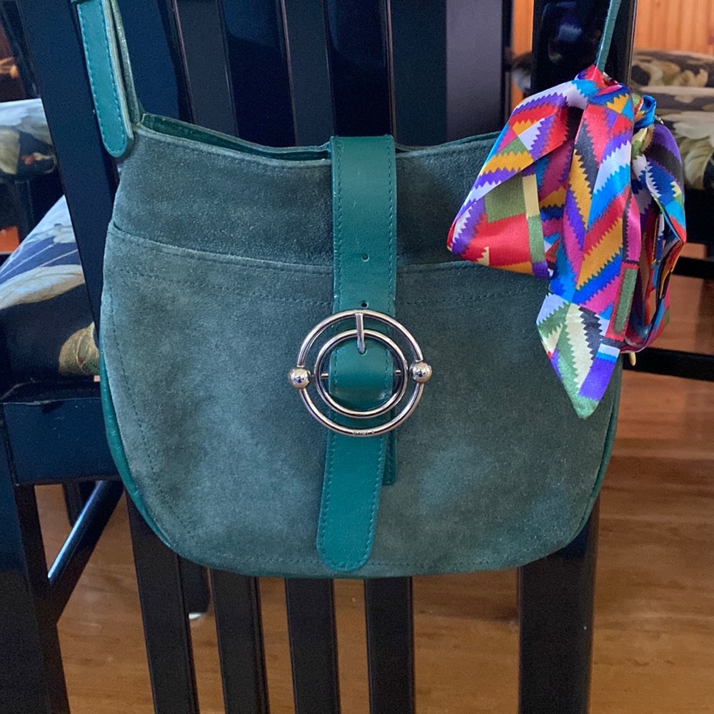 Furla suede & leather green crossbody